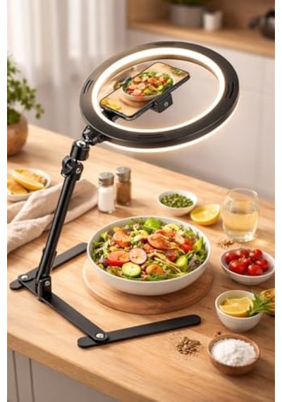 10 Masaüstü Ring Light Çekim Standı 30-47,5 Cm Ayarlanabilir Yükseklik, Telefon Tutuculu Ürün Video &amp Fot