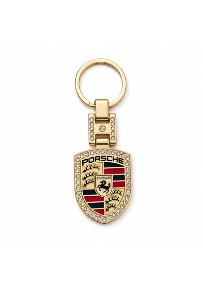 Lüks Metal Taşlı Gold Anahtarlık Porsche İle Uyumlu Gold Renk Taşlı Aksesuar Panamera Cayman 911 Cayenne