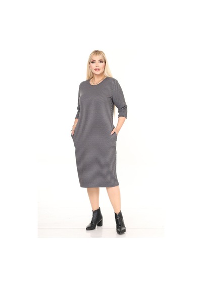 Çift Cepli Desenli Esnek Kışlık Büyük Beden Midi Elbise 22d-2714 Desenli