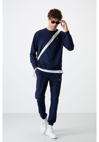 Tommy Life İndigo Casual O Yaka Lastik Paça Pamuklu Erkek Oversize Eşofman Takımı - 85120 İndigo