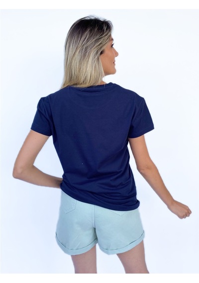 Kadın Baskılı Basic Lacivert Tshirt