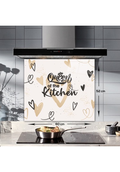 Cam Ocak Arkası Koruyucu | Queen Of The Kitchen Love |52cm x 60cm