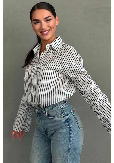 Madmext Beyaz Çizgili Sendy Kumaş Kadın Gömlek Mg2834