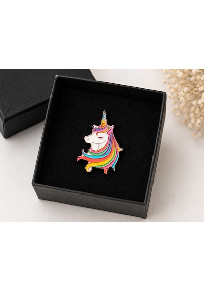 Renkli Unicorn Figürlü Metal Rozet Çanta Kıyafet Ve Çocuk Aksesuarı Gri