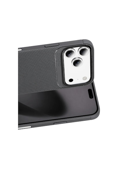 Apple İphone 18 Pro İle Uyumlu Karbon Tasarım Silikon Telefon Kılıfı Ve Temperli Cam Ekran Koruyucu Gri