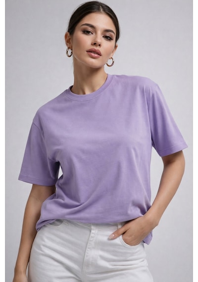 Kadın Lila %100 Pamuk Oversize Basic Tişört Rahat Kalıp Relaxed Bisiklet Yaka T-shirt Lila Kadın Lila %100 Pamuk Oversize Basic Tişört Rahat Kalıp Relaxed Bisiklet Yaka T-shirt Lila