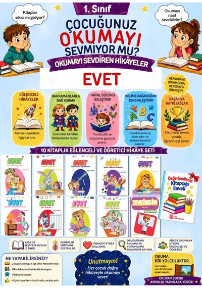 1.sınıflar İçin Okumayı Eğlenceli Hale Getiren 10'lu Hikaye Seti Maskot Çocuk