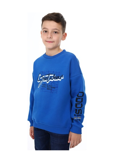 Toontoy Kids Toontoy Erkek Çocuk Oversize Bisiklet Yaka Düşük Omuz Baskılı Sweatshirt - 2 İplik Saks Toontoy Kids Toontoy Erkek Çocuk Oversize Bisiklet Yaka Düşük Omuz Baskılı Sweatshirt - 2 İplik Saks