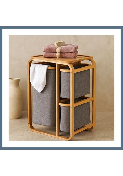 Buradabulabilirsin Ahşap Bambu 3 Bölmeli Çamaşır Sepeti 50x30x70 Cm Bbz