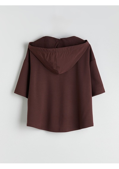 Lcw Everyday Kahverengi Düz Kısa Kollu Kadın Hoodie