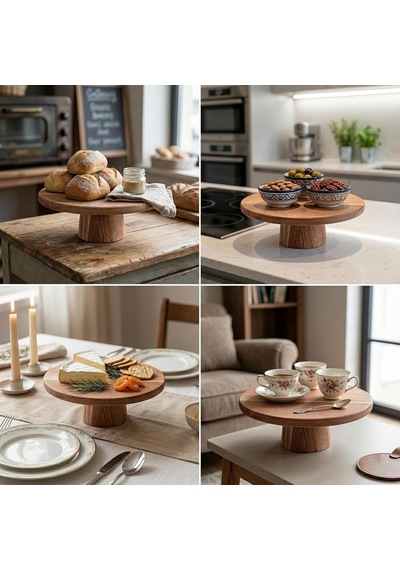 Doğal Akasya Ahşap Ayaklı Sunum Tahtası Ve Kesme Panosu - 24.5x9.5x1.5 Cm Dekoratif Kahve, Peynir Ve Sushi Servis Tepsisi Çok Renkli
