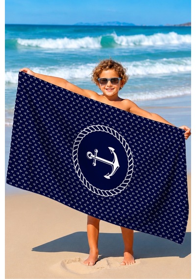 Lacivert Çapa Marine Plaj Havlusu-nautical Halat Detaylı Hızlı Kuruyan Mikrofiber Havlu Havuz Deniz Kumlu Mimoza