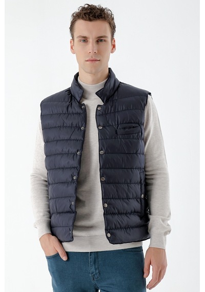 Morven Erkek Lacivert Polyester Çıtçıtlı Kapitone Yelek