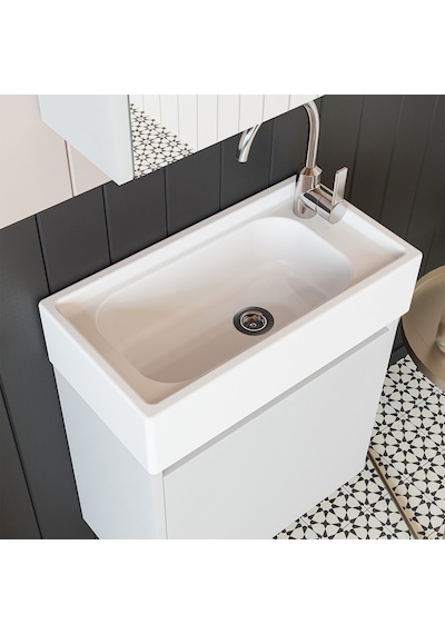 Roomart Ayaksız Tek Kapaklı Lavabolu 50 Cm Banyo Dolabı Mat Beyaz