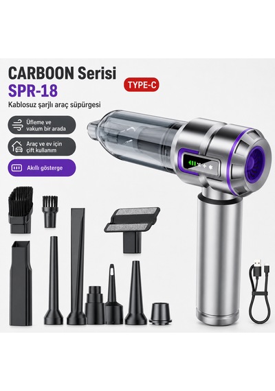 Ultratekno Carboon Serisi Spr-18 20.000 Pa 6000 Mah Kablosuz Üflemeli Araç Süpürgesi 20000 Pa