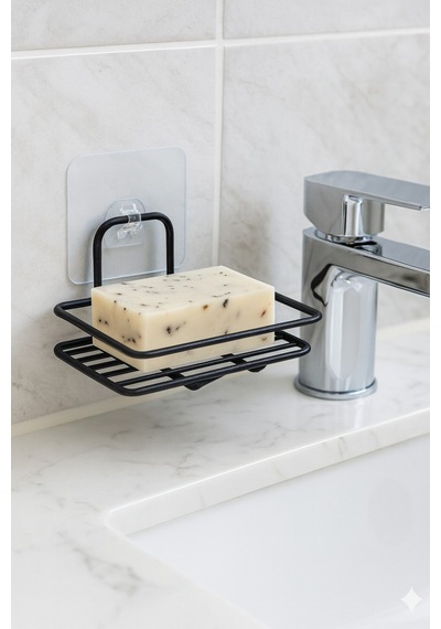 Buççin Online Mağaza Yapışkanlı Sabunluk Banyo Mutfak Lavabo Metal Katı Sabunluk Siyah Metal Siyah Çok Renkli