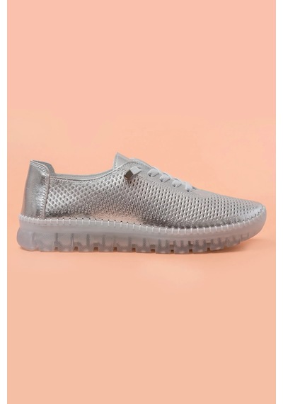 Analin Shoes Hakiki Deri Kadın Casual Ayakkabı Gümüş