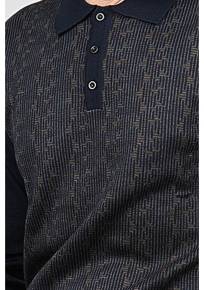 Woolman Erkek Desenli Polo Yaka Yün Kazak 1572001 Lacivert Lacivert Beyaz