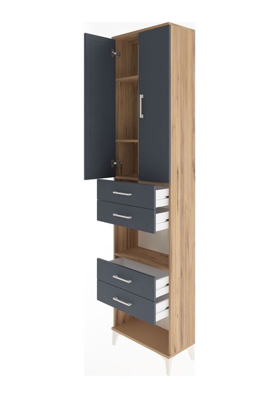 Arges Dolap 4 Raflı 4 Çekmeceli 2 Kapaklı 60x30x243 Çam-antrasit Çam