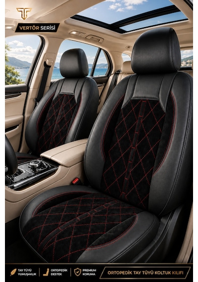 Fiat Tipo 1990-2000 Uyumlu Altar Serisi Siyah Kırmızı Oto Koltuk Kılıfı