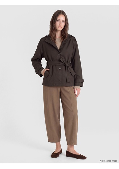 Lcw Modest Kahverengi Dik Yaka Kuşaklı Oversize Kadın Trençkot