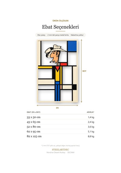 Mondrian Desenli Kovboy Metal Tablo 43x65 Cm Çok Renkli