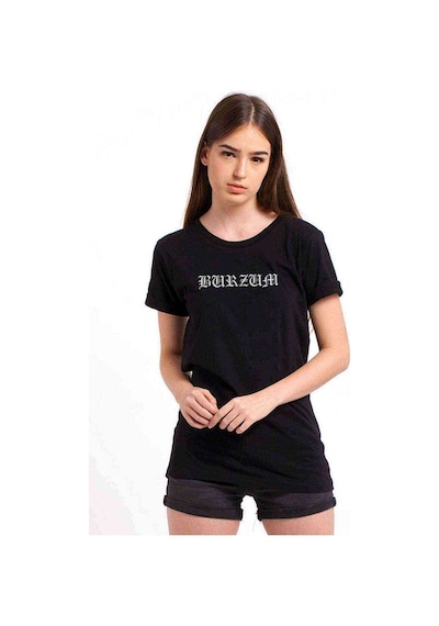 Burzum Logo Baskılı Siyah Kadın Tshirt