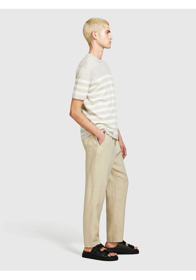%100 Keten Beli Büzgülü İpli Slim Fit Pantolon Erkek Bej Pantolon - 325p4aghsf043 Bej