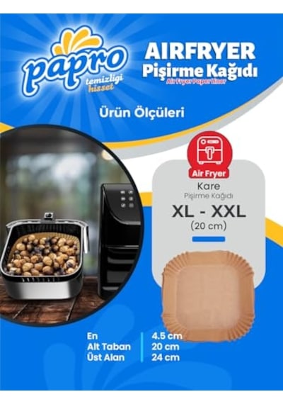Airfryer Pişirme Kağıdı, Fritöz Yağlı Kağıdı, Yanmaz Kağıt Xxl Uyumlu 50 Adet Kare 1, Kare Büyük Boy 20