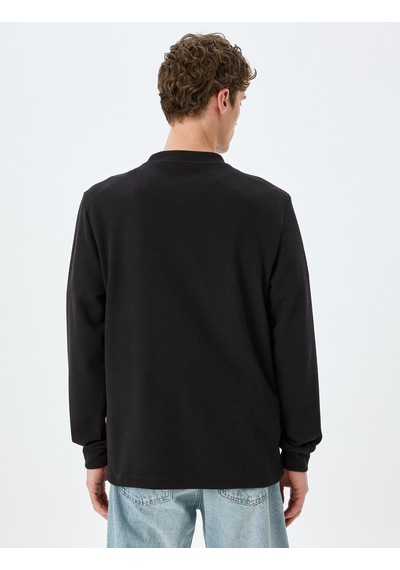Koton Pamuk Karışımlı Dokulu Basic Bisiklet Yaka Sweatshirt Siyah 5wam70247mk Siyah