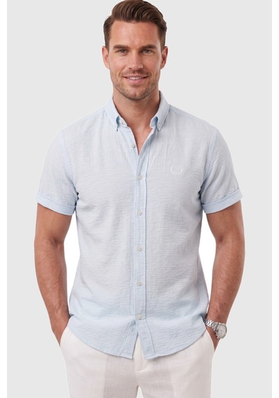 Rizzup Erkek Slim Fit Likralı Jakar Dokulu Buz Mavisi Kısa Kol Gömlek Esnek Nakış Armalı 2604356 Rizzup Erkek Slim Fit Likralı Jakar Dokulu Buz Mavisi Kısa Kol Gömlek Esnek Nakış Armalı 2604356