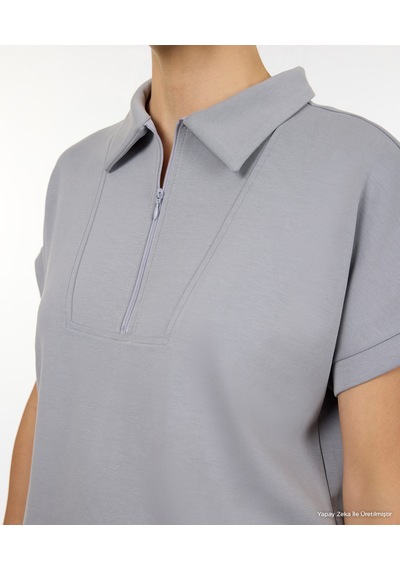 Yargıcı Fermuar Detaylı Kısa Kol Sweatshirt 26kksw9011l 005 Gri