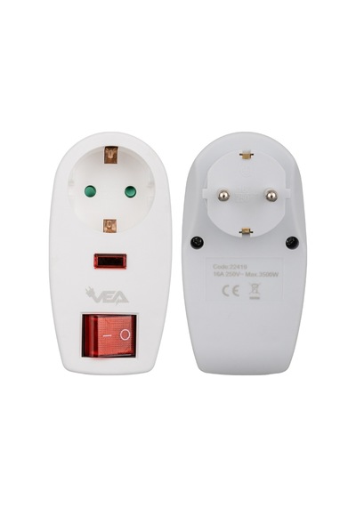 Vea Ve-22419 16 Amper - 3500 Watt Led Göstergeli Anahtarlı Tekli Akım Korumalı Priz