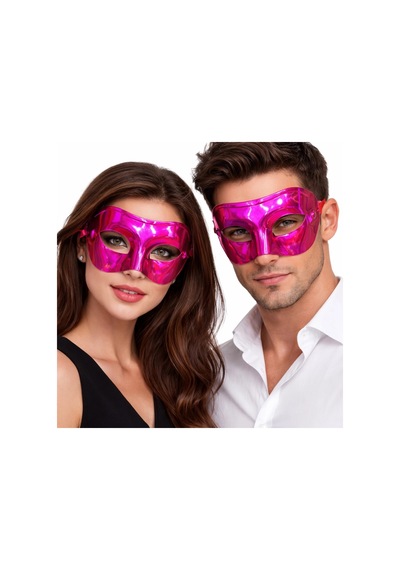 Metalize Parlak Parti Maskesi Pembe Renk 16x7 Cm Yetişkin
