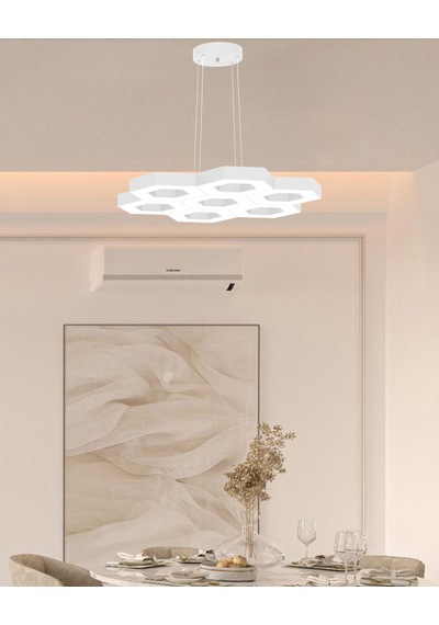Miele Beyaz Kasa, Sarı Işık Modern Sarkıt Led Avize Beyaz
