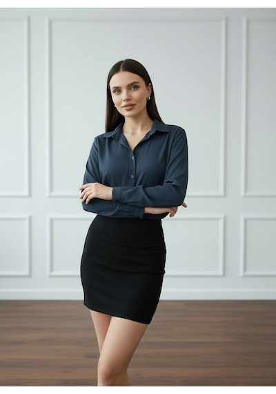 Pera Moda Saten Yüzeyli Fitted Gömlek Füme