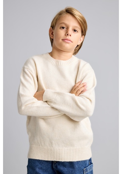 Defacto Oversize Bisiklet Yaka Triko Basic Kazak Erkek Çocuk I3438a826cwer113 Ekru-er113