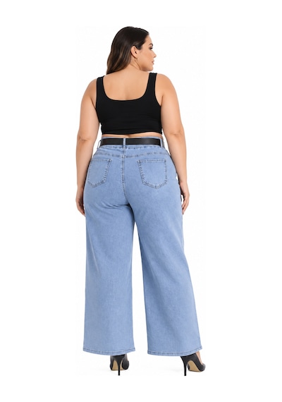 Zanessi Fashıon Büyük Beden Denim Yüksek Bel Kemerli Dekolteli Bol Paça Kadın Pantolon Mavi Zanessi Fashıon Büyük Beden Denim Yüksek Bel Kemerli Dekolteli Bol Paça Kadın Pantolon Mavi