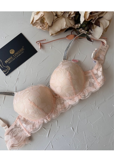 Jasmine Askıları Parlak Taşlı Hafif Destekli Dantelli Soft Cup İt Somon