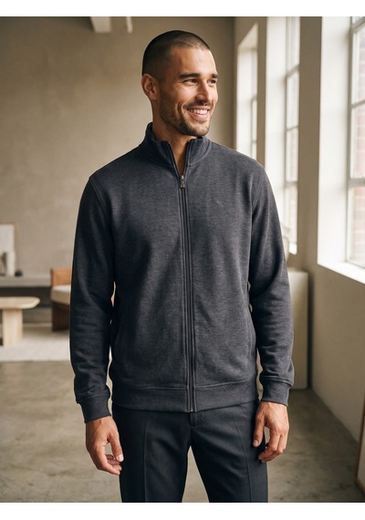 Maccali Erkek Gri Büyük Beden Pamuklu Fermuarlı Sweatshirt