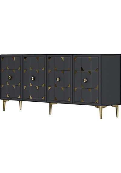 Ka1803ag Moka180 Konsol, Kahve Köşesi, Tv Sehpası Antrasit-gold 180cm Antrasit-gold