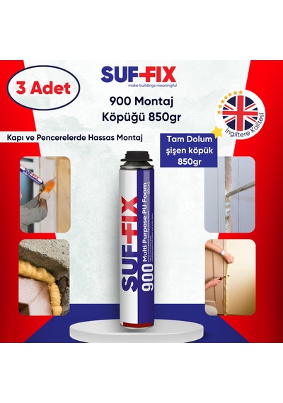 Suf-fix 900 Tabancalı Pu Montaj Köpüğü 750ml 3 Adet Kontrollü Genleşen Usta Köpüğü