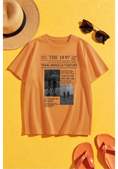 Uyguntarz Unisex The 1997 Travel Baskılı T-shirt Turuncu
