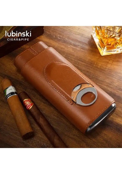 Lubinski Deri 3'lü Puro Kılıfı Kesicili Kahve 60 Ring