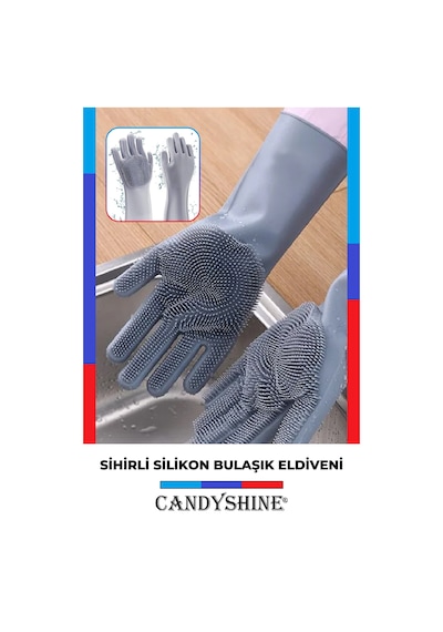 Candyshine Tırtıklı Sihirli Silikon Bulaşık Eldiveni Gri