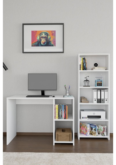 Kitaplıklı Çalışma Masası Bilgisayar Masası Raflı Öğrenci Ofis Masası 5 Raflı Ders Çalışma Masası Beyaz Kitaplıklı Çalışma Masası Bilgisayar Masası Raflı Öğrenci Ofis Masası 5 Raflı Ders Çalışma Masası Beyaz