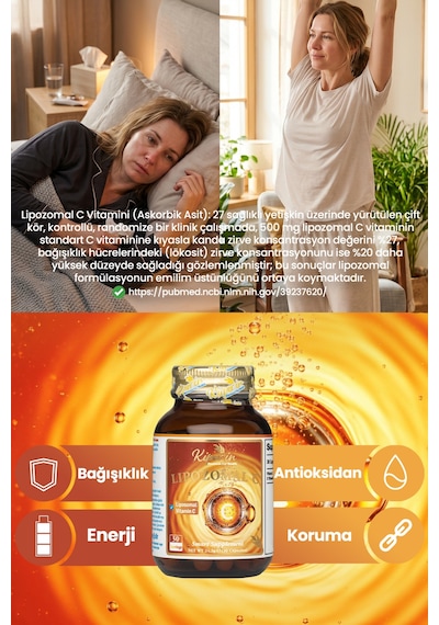 Lipozomal C Vitamini 500mg Lipozomal Kaplama İle Çok Yüksek Biyoaktif Akıllı Gıda Takviyesi 30 Kapsül