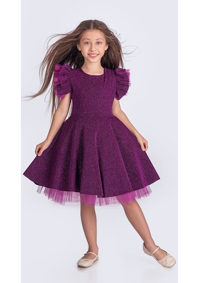 Mnk Baby & Kids Simli Şanzelize Kız Çocuk Abiye Elbise M00669 Mor