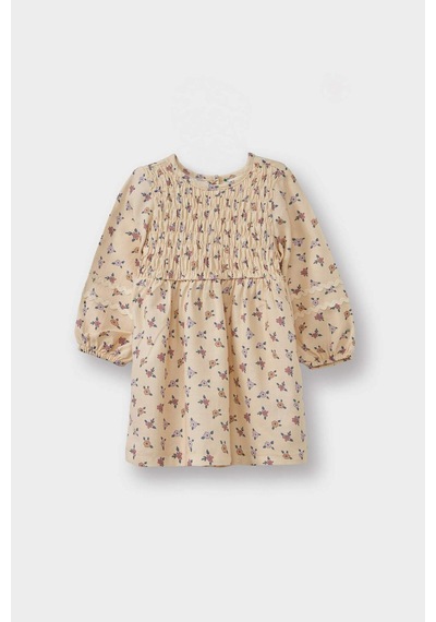 Defacto Kız Bebek Çiçekli Twill Elbise G3513a525auer120 Ekru-er120
