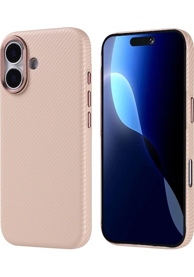Techaks Apple Uyumlu iPhone 17 Kılıf M-safe Şarj Özellikli Karbon Fiber Görünümlü Tchs Nekst Kapak - Bej Bej